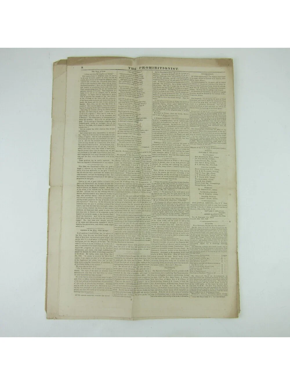 The Prohibitionist Newspaper New York Temperance Society #1 Antique 1854 RARE